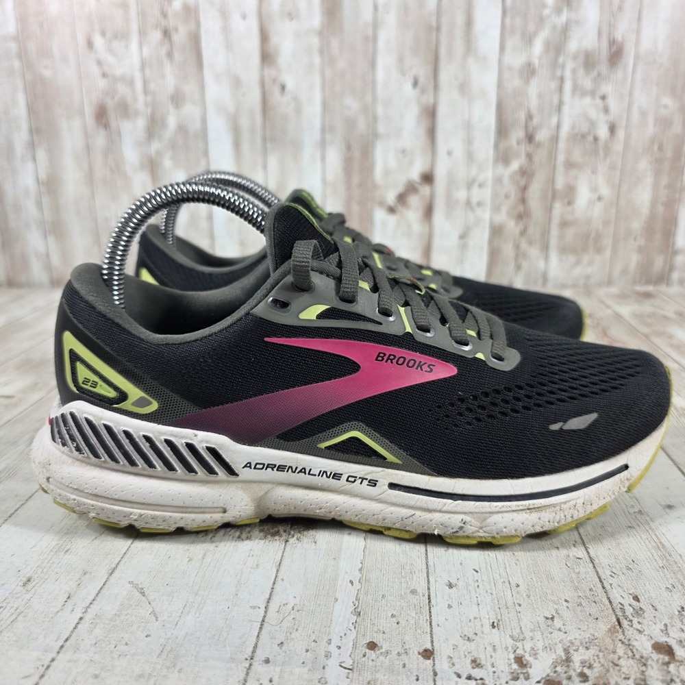 Brooks Adrenaline GTS 23 Womens 8 Black Pink Yucca Running Shoes 1203811B037‎